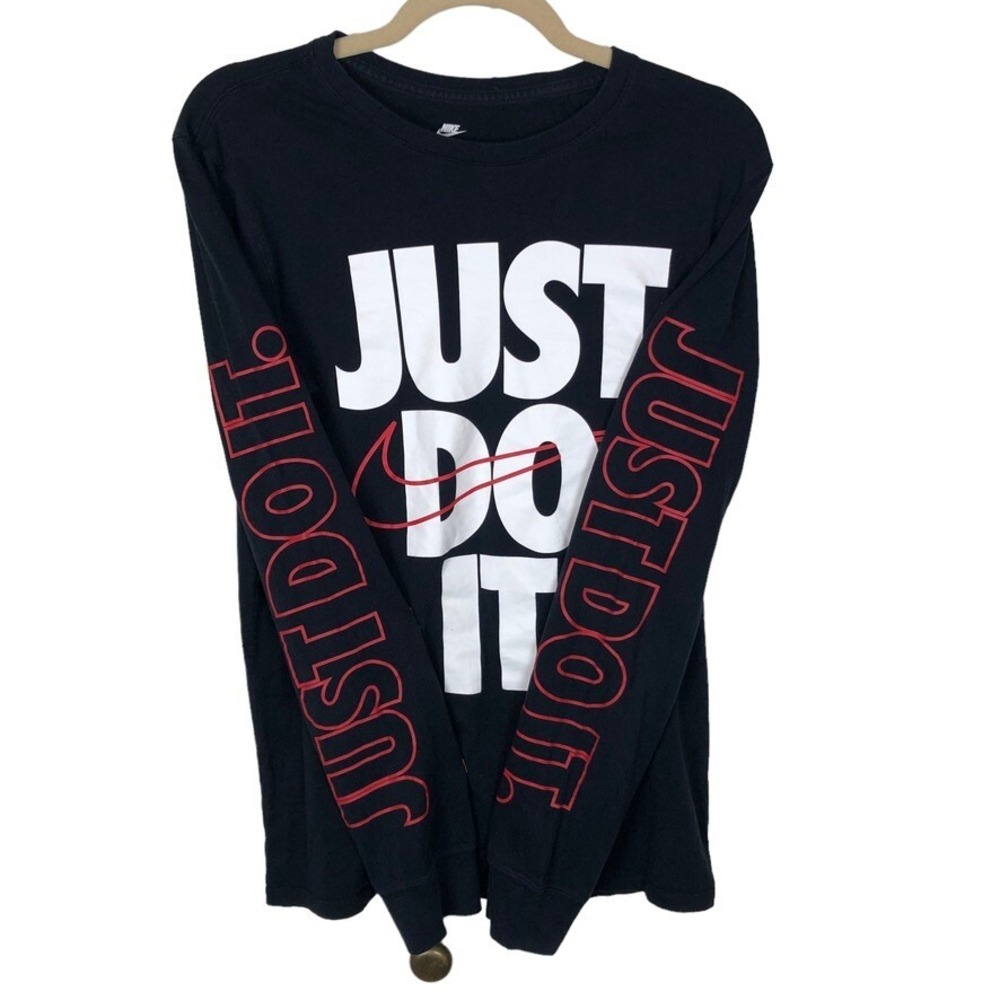 Nike Mens Just Do It Long Sleeve T-Shirt Size Small Black Spellout White Letters